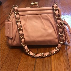 Coach pink small leather handbag with chain strap